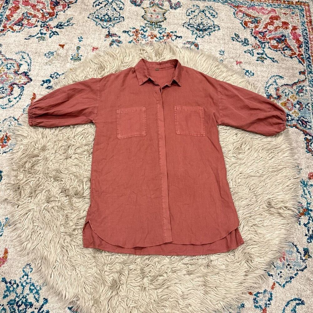 Young fabulous and broke linen blend button down tunic shirt dress small